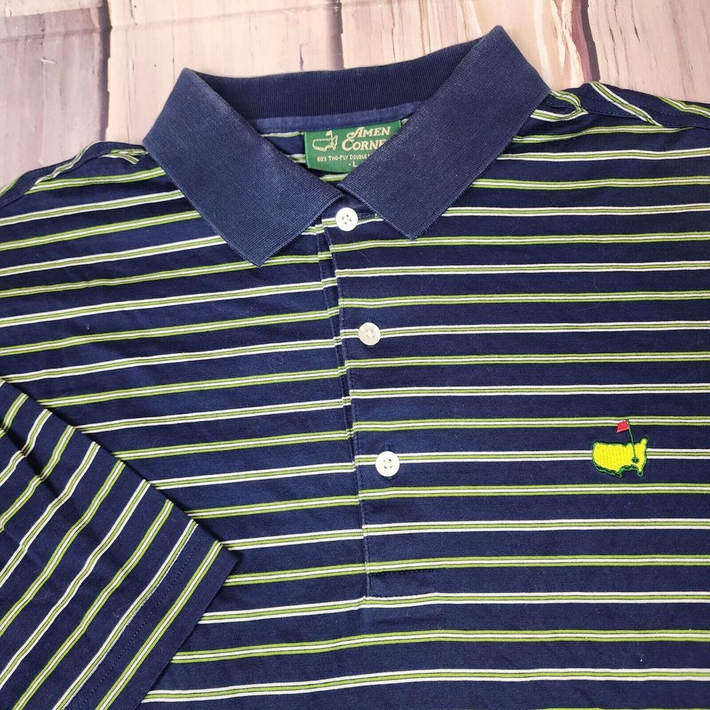 Amen Corner Mens L Masters Collection 60's Two-ply Double Mercerized Polo Stripe